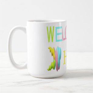 Welcome home in pinks blues yellow lite colours coffee mug