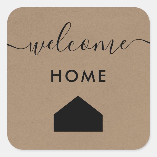 Welcome Home Label, Realtor Client Gift Tag, Kraft Square Sticker (Front)