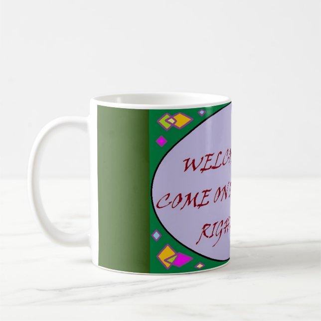 Welcome home message red and green design coffee mug (Left)