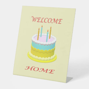 welcome home pale yellow with a cake pedestal sign