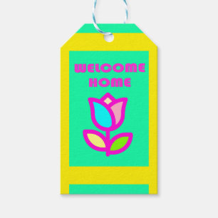 WELCOME HOME PURPLE AND YELLOW DESIGN GIFT TAGS