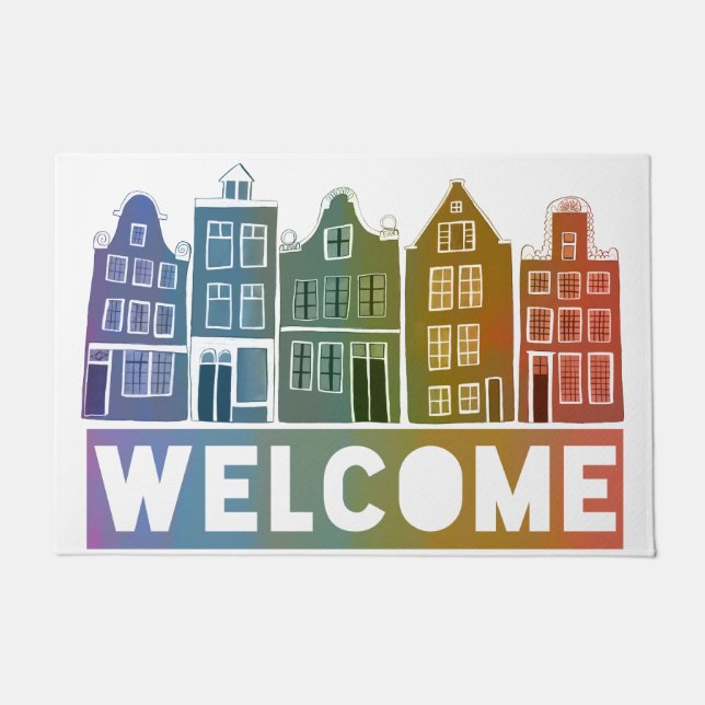 Welcome Home Rainbow Holland Amsterdam Colourful Doormat (Front)