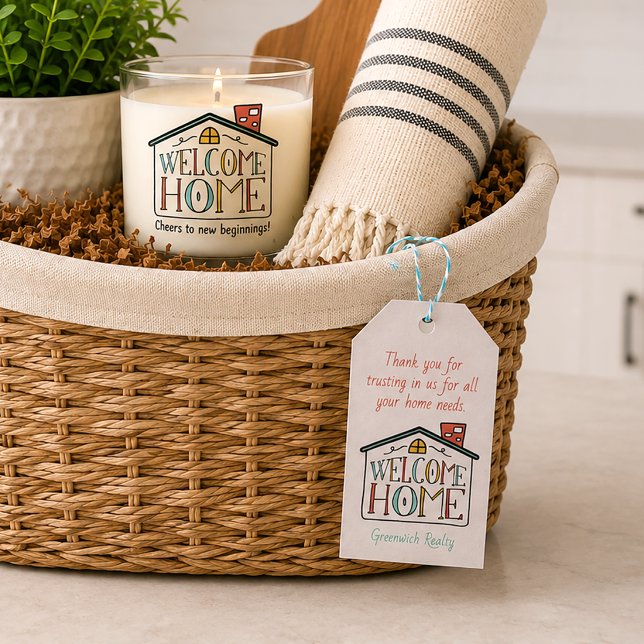Welcome Home Real Estate Client Gift Tag Label (Realty New Homeowner Gift Tag)