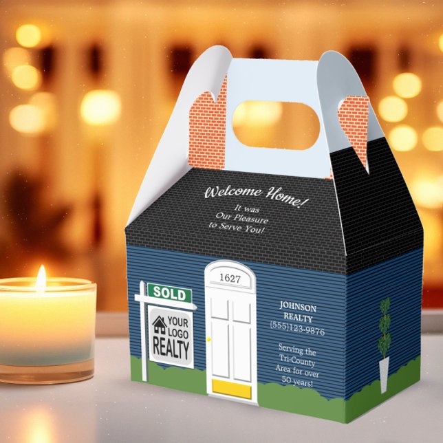 Welcome Home Realtor Logo Navy House Favour Box (Creator Uploaded)