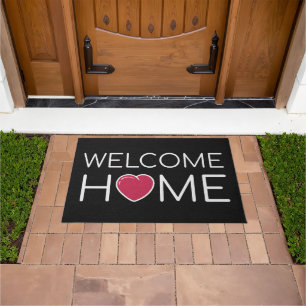 Welcome Home Red Heart Black Coir Texture Doormat