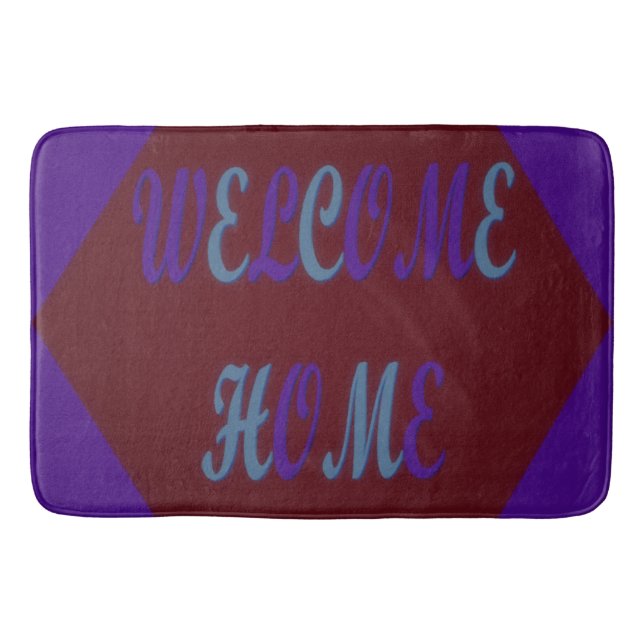 Welcome home red wine and royal blue coloured bath mat (Front)