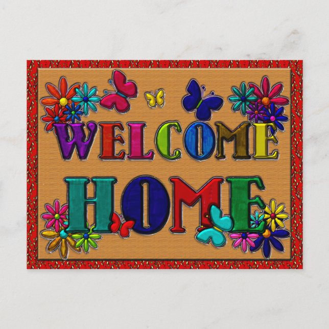 Welcome Home Sign Butterfly Floral Postcard (Front)