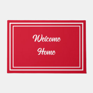 Welcome Home Simple Red and White Front Door Doormat