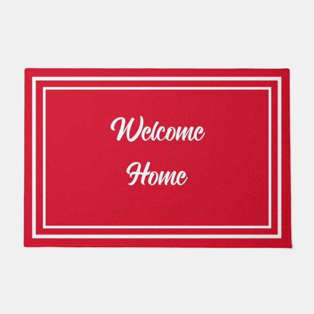 Welcome Home Simple Red and White Front Door Doormat (Front)