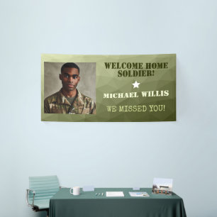 Welcome home Soldier Custom name Photo Army green Banner