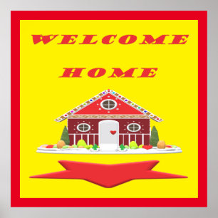 Welcome home with house red yellow colors        poster