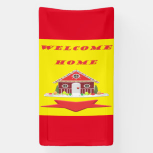 Welcome home with house red yellow colours banner