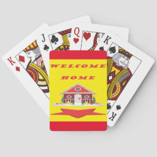 Welcome home with house red yellow colours playing cards