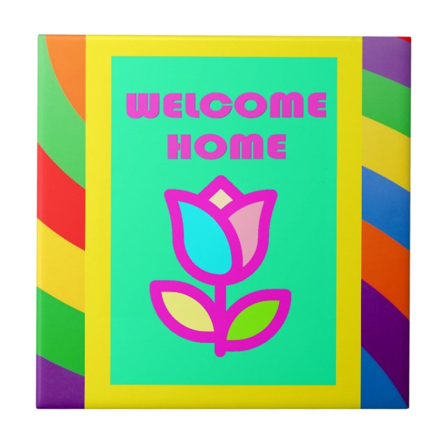 WELCOME HOME WITH STRIPES AND FLOWER PATTERN TILE (Front)