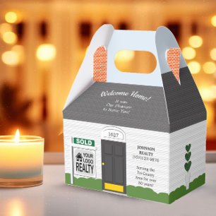 Welcome Home Wooden Realtor Logo Black Door Favour Box