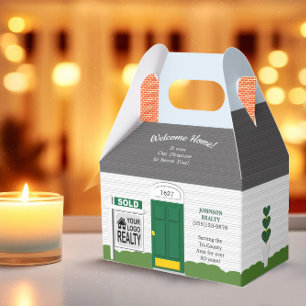 Welcome Home Wooden Realtor Logo Green Door Favour Box