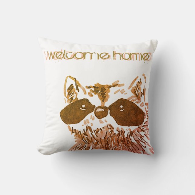 Welcome Home Woodland Gold Racoon Cushion (Front)