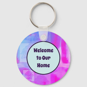 Welcome House Guest Vacation Abstract Floral Key Ring