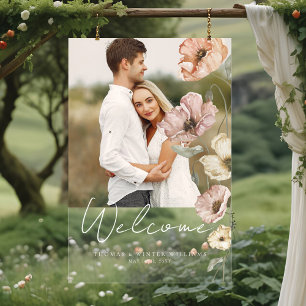 Welcome Icelandic Watercolor Iceland Poppies Photo Acrylic Sign