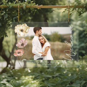 Welcome Icelandic Watercolor Iceland Poppies Photo Acrylic Sign