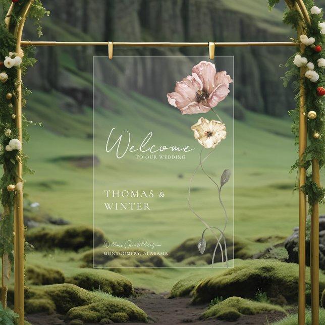 Welcome Icelandic Watercolor Iceland Poppy Flowers Acrylic Sign (Welcome Icelandic Watercolor Iceland Poppy Flowers Acrylic Sign
)