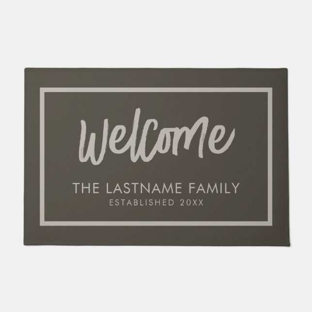 Welcome in Big Script - Family Name Neutral Colour Doormat (Front)