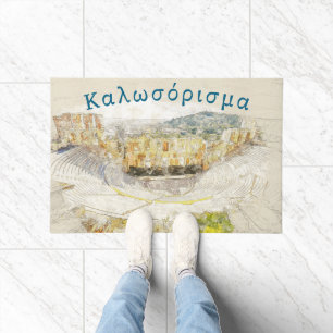 Welcome in Greek – Ancient Theatre of Athens Doormat