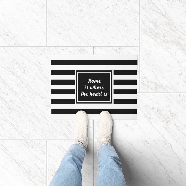Welcome in Style Black & White Stripe Personalised Doormat (Indoor)