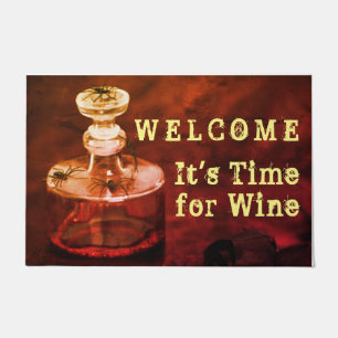 "Welcome It's Time for Wine" Creepy Spider Covered Doormat