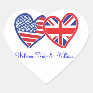 Welcome Kate & William/ Royal Wedding Heart Sticker