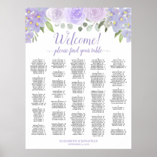 Welcome Lavender Roses Alphabetical Seating Chart