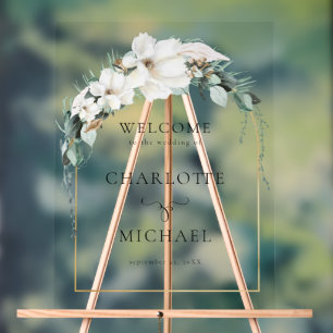 "WELCOME" LEAFY WEDDING  FOAM BOARD ACRYLIC SIGN