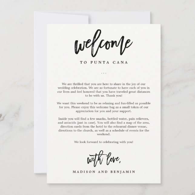 Welcome Letter and Itinerary Card EDITABLE COLOR (Front)
