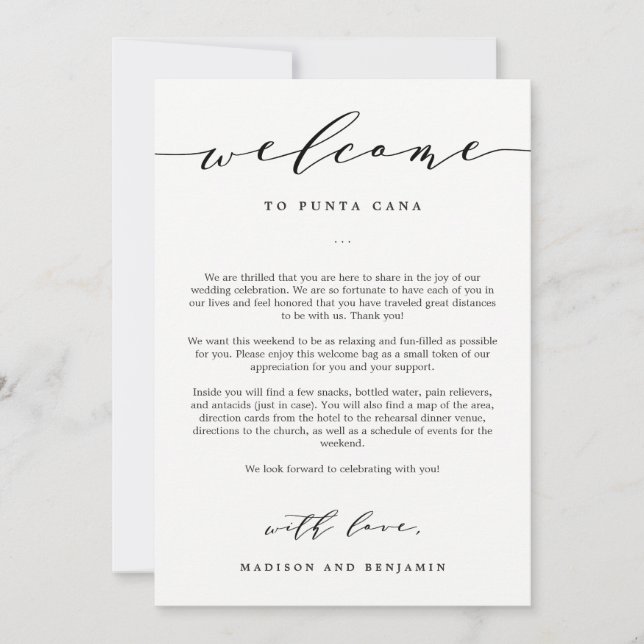 Welcome Letter and Itinerary Wedding Welcome Bag (Front)