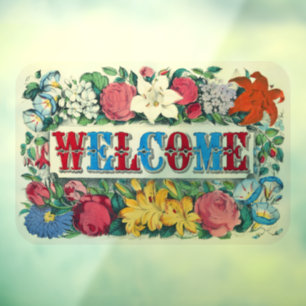 Welcome Lettering Roses Lilies Flower Garden
