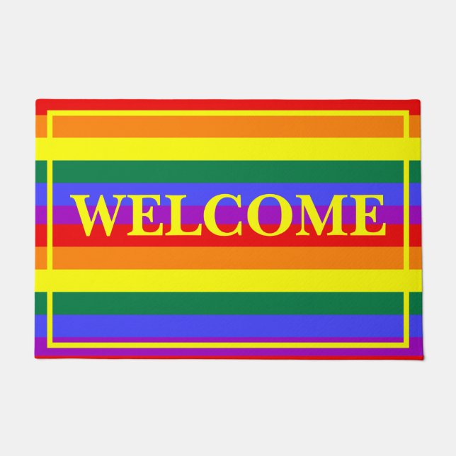 Welcome LGBT Colours Yellow Bordered Door Mat (Front)