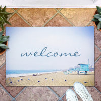 "Welcome" Light Blue Sky & Golden Sand Beach Photo