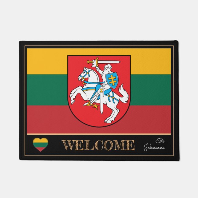 Welcome Lithuania & Lithuanian Flag house /sports Doormat (Front)