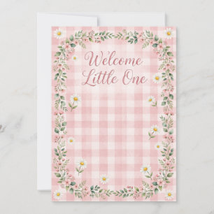 Welcome Little One Baby Shower Pink Gingham Invite