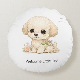 Welcome Little One Chibi Toy Poodle Round Pillow