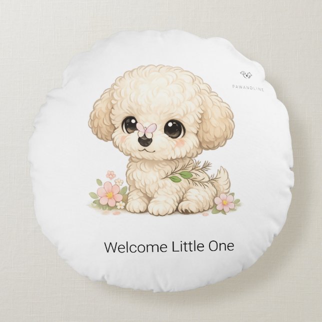 Welcome Little One Chibi Toy Poodle Round Pillow (Front)