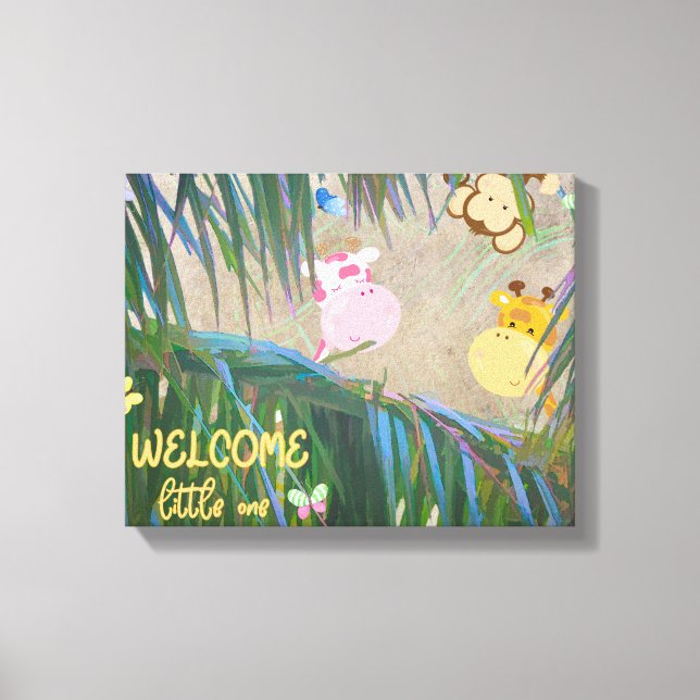 Welcome Little One Jungle Theme Nursery Art   Canvas Print (Front)