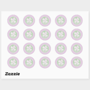 Welcome Little One shower Sweet pink bow plaid Classic Round Sticker