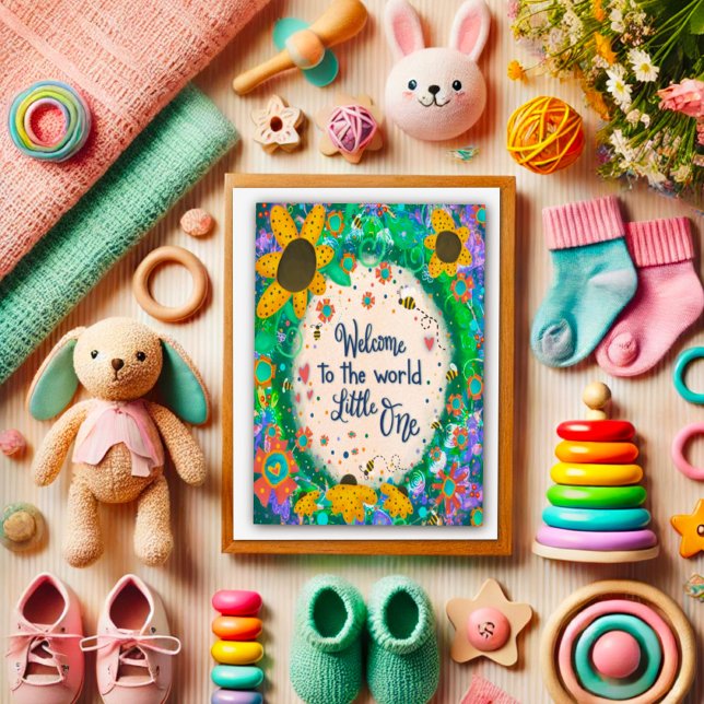 Welcome Little One Whimsical Floral Cute Unisex Card (Creator Uploaded)