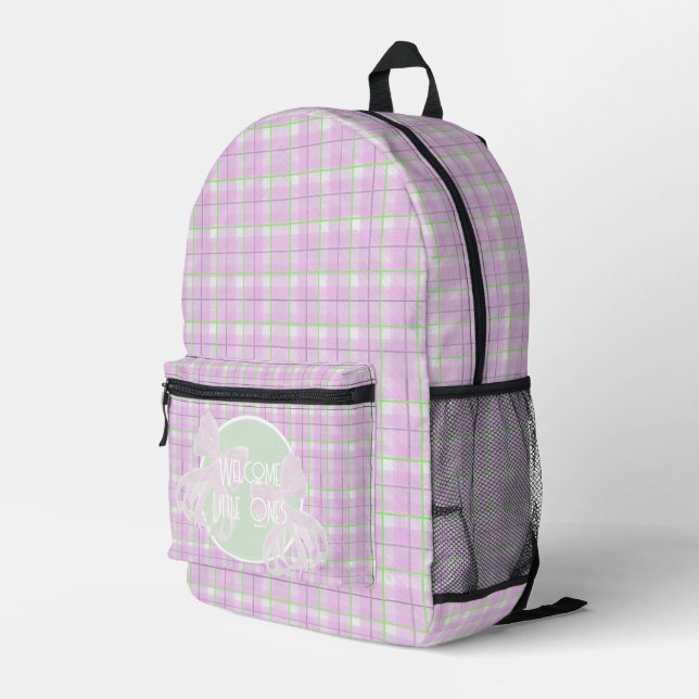 Welcome Little Ones-Sweet pink bow diaper Printed Backpack (Back Corner Right)