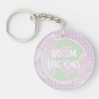 Welcome Little Ones-Twin Pink Coquette bows Key Ring
