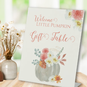 Welcome Little Pumpkin Shower Gift Table Pedestal Sign