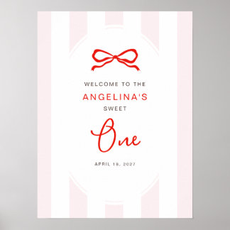Welcome Little Sweetheart 1st Birthday Pink Red Poster