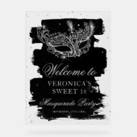 Welcome Masquerade black silver glitter Sweet 16