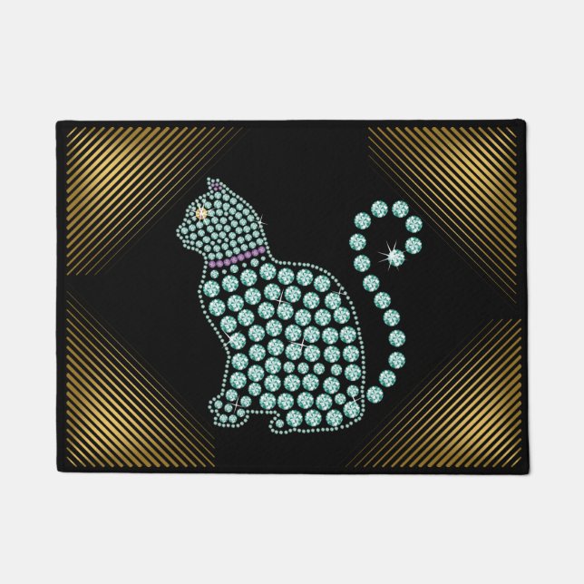 Welcome Mat Jewelled Rhinestone Cat (Front)